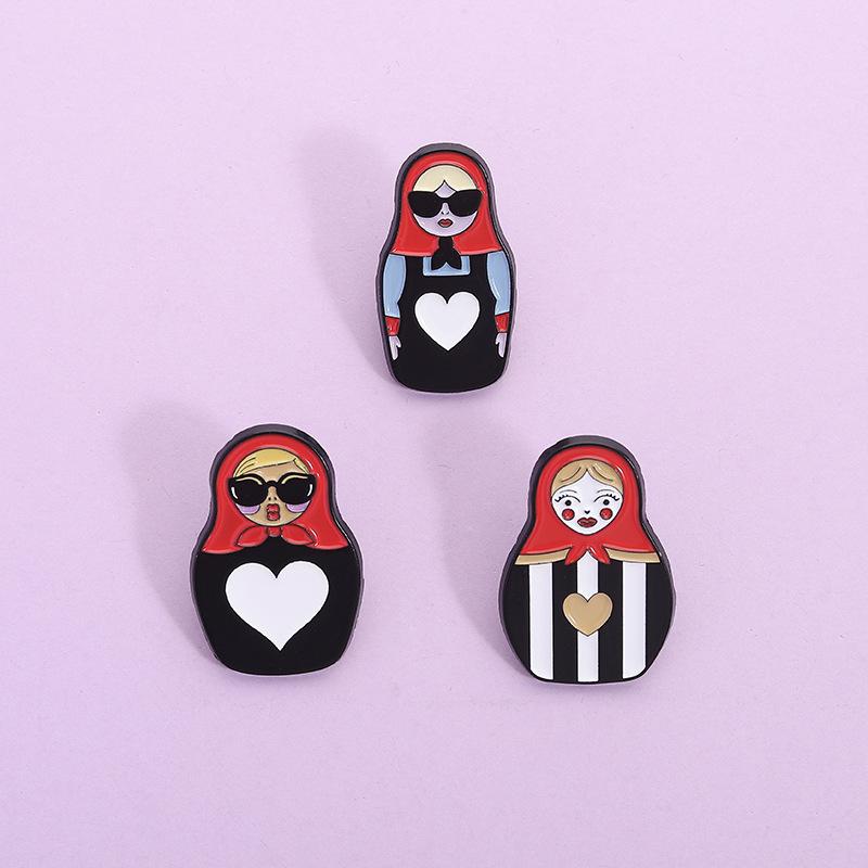 3/4Pcs Personalized  Nesting Doll Shaped Brooch Clip Creative Cartoon Commemorative Metal Jewelry Accessory Badge