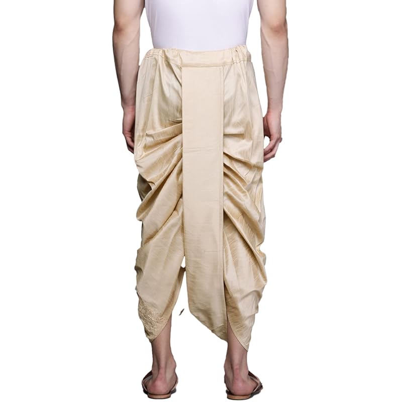 Manyavar Mens Fawn Art Silk Solid Dhotis