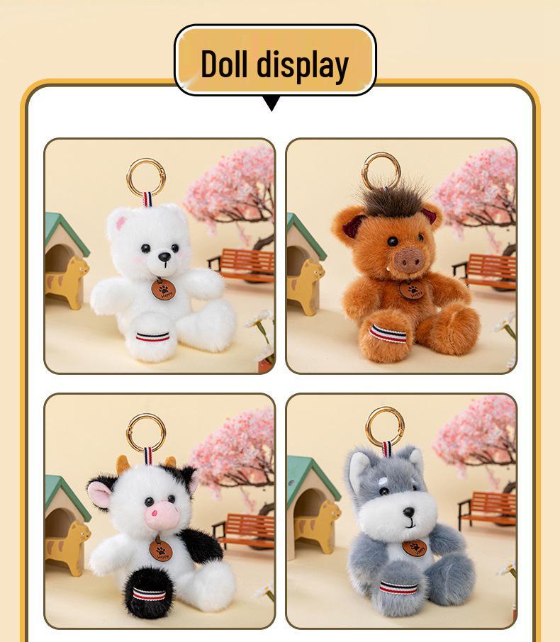 Cute Bear, Wolf, and Dinosaur Plush Keychain – Student Gift Backpack Ornament