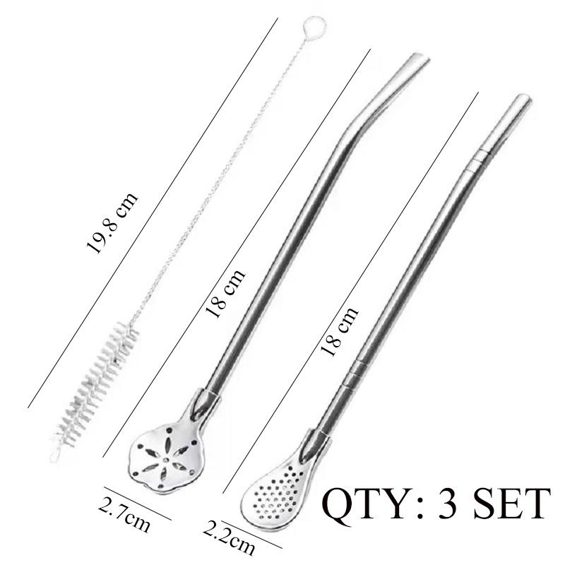 2in1 Stainless Steel Drinking Straw Spoon Yerba Mate Tea Filter Reusable Easy Cleaning Bombilla Gourd Bar Accessories with Brush