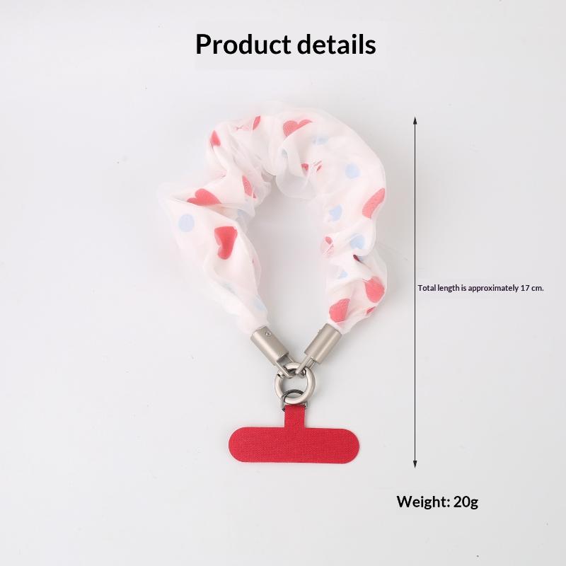 Women Heart Polka Dot Scrunchies Phone Lanyard Universal Phone Wrist Straps Anti Lost Hand Lanyard Detachable Cute Wristband