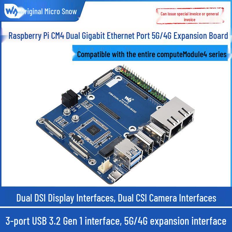 Raspberry Pi CM4 Expansion Board with Dual Gigabit Ethernet, 5G/4G, and USB3.0 for IoT Applications