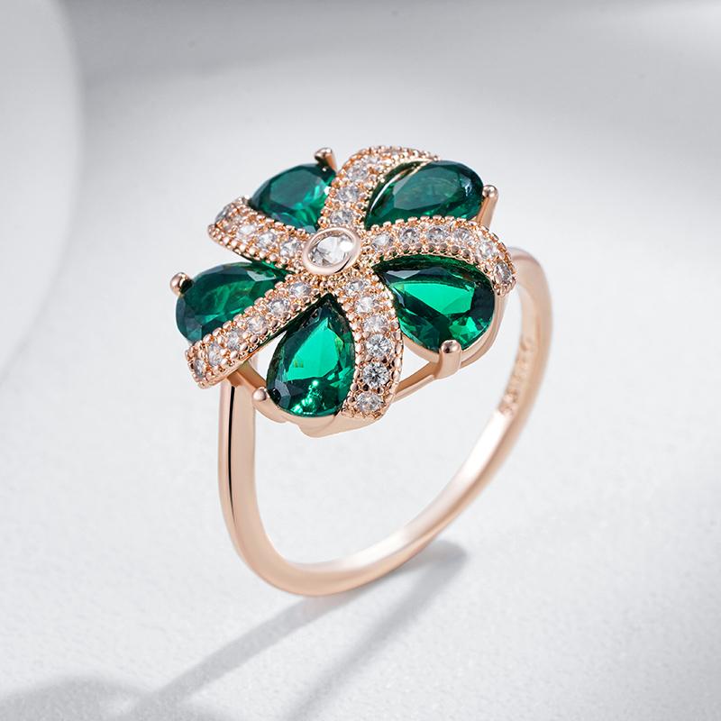 Full Shiny Green Natural Zircon Rings For Women Trend  Rose Gold Color Bride Wedding Fine Jewelry Crystal Gift