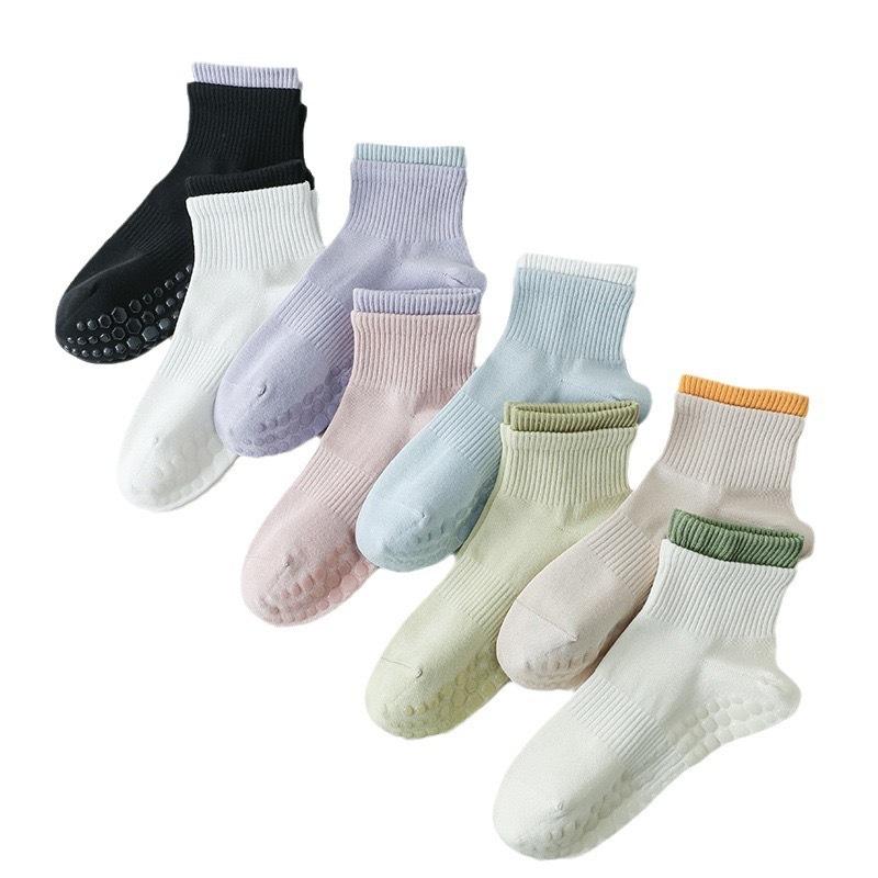 5 Paar Trendige Yoga-Socken Damen Bodensocken Koreanischer Stil Baumwollsocken Sport Tanz Professionell Rutschfeste Silikonsocken