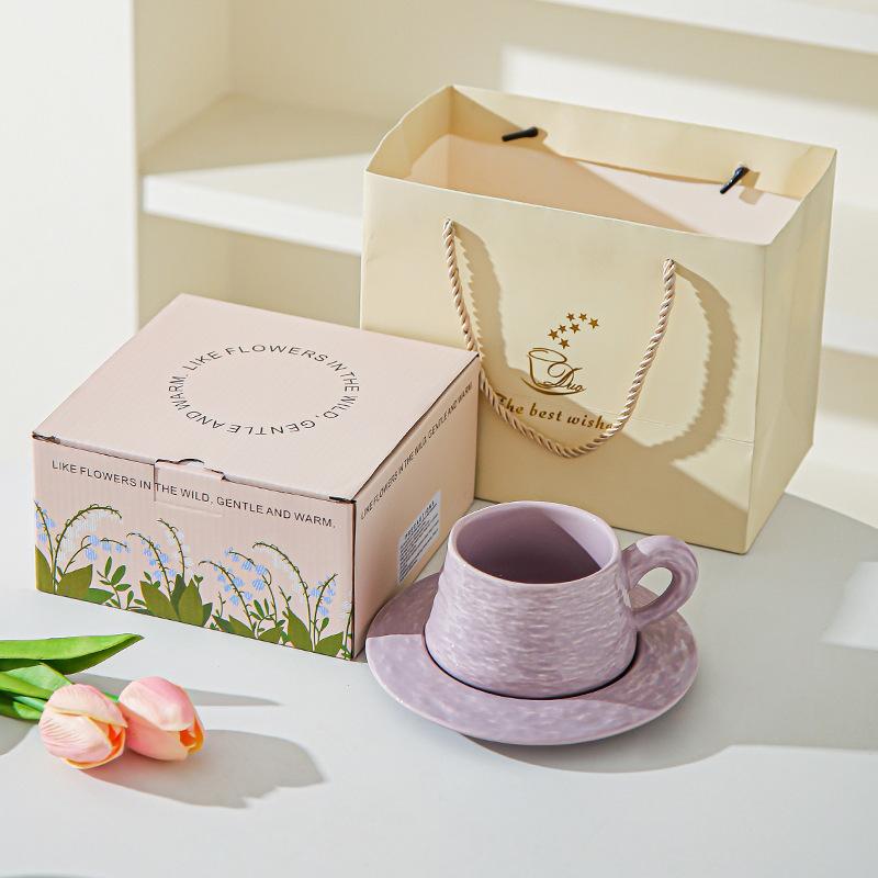 High end Stone patterned Ceramic Coffee Cups and Saucers for Office High Value Light Luxury Coffee Cups for Couples Breakfast Cup Souvenirs