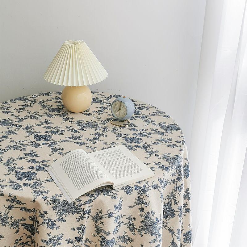 

Mooney Ins Style Retro Blue Dormitory Floral Tablecloth Blue floral tablecloth 75*75cm