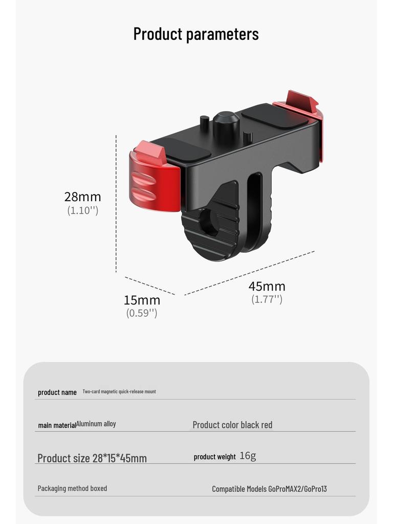 Supporto magnetico a sgancio rapido per fotocamera GoPro Max2/13 con doppio adattatore da 1/4"