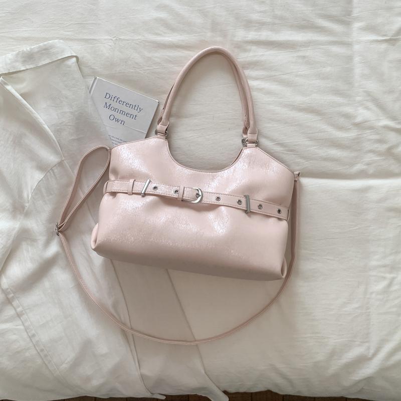 Leather Tote Bag with Belt Detail Elegant Design Women Shoulder Bag for Daily Use