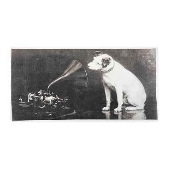 Ukiyo-e Tenugui Hand Towel - His Master s Voice Nipper - 100% Cotton - Premium Japanese Tenugui Fabric (Tokuoka) - Reactive Dye, Discharge Print -