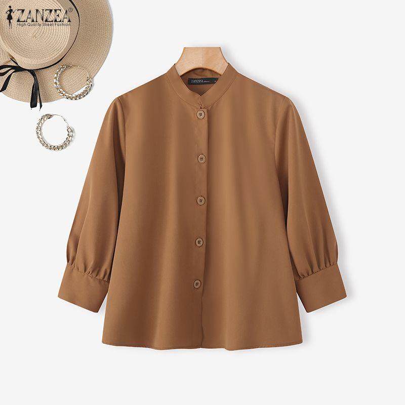 ZANZEA Camicetta Casual da Donna con Collo Stretto e Maniche a 3/4 Larga