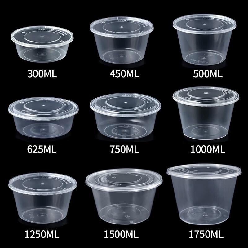 Contenant alimentaire rond transparent en plastique jetable avec couvercle