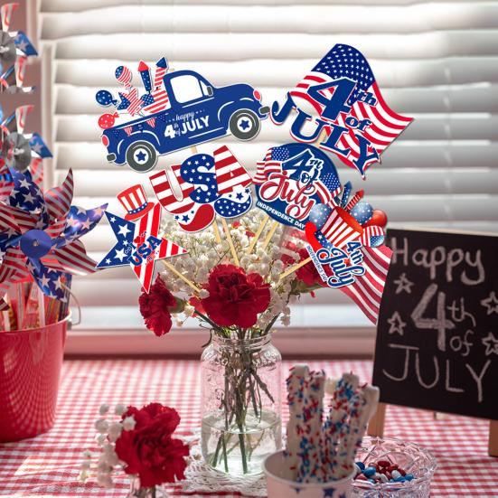 Yousheng 6Pcs Patriotic Vase Picks for 4th of July, Red White Blue DIY Flower Arrangement, Independence Day Table Centerpiece Party
