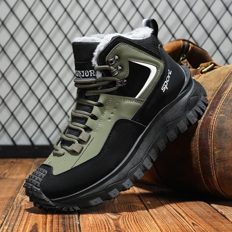 Plus-Size Men's Fleece-Lined High-Top Winter Snow Boots, Non-Slip, Wear-Resistant Martin Style.