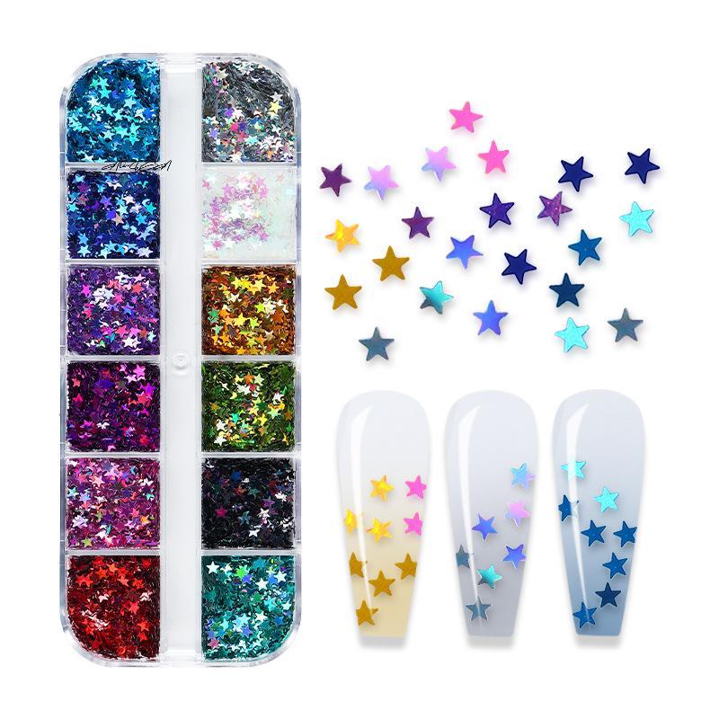 1Box Colorful Nail Charms Laser Star Sequins Mix 3D Thin Sheet for Gel Manicure DIY Nail Art Decoration