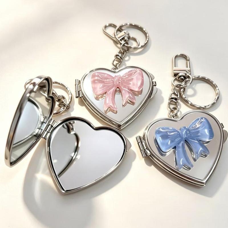 Decorative Compact Mirror Keychain Charm in a Heart Case for Keys, Bags, and Fast Daily Mirror Checks on the Go