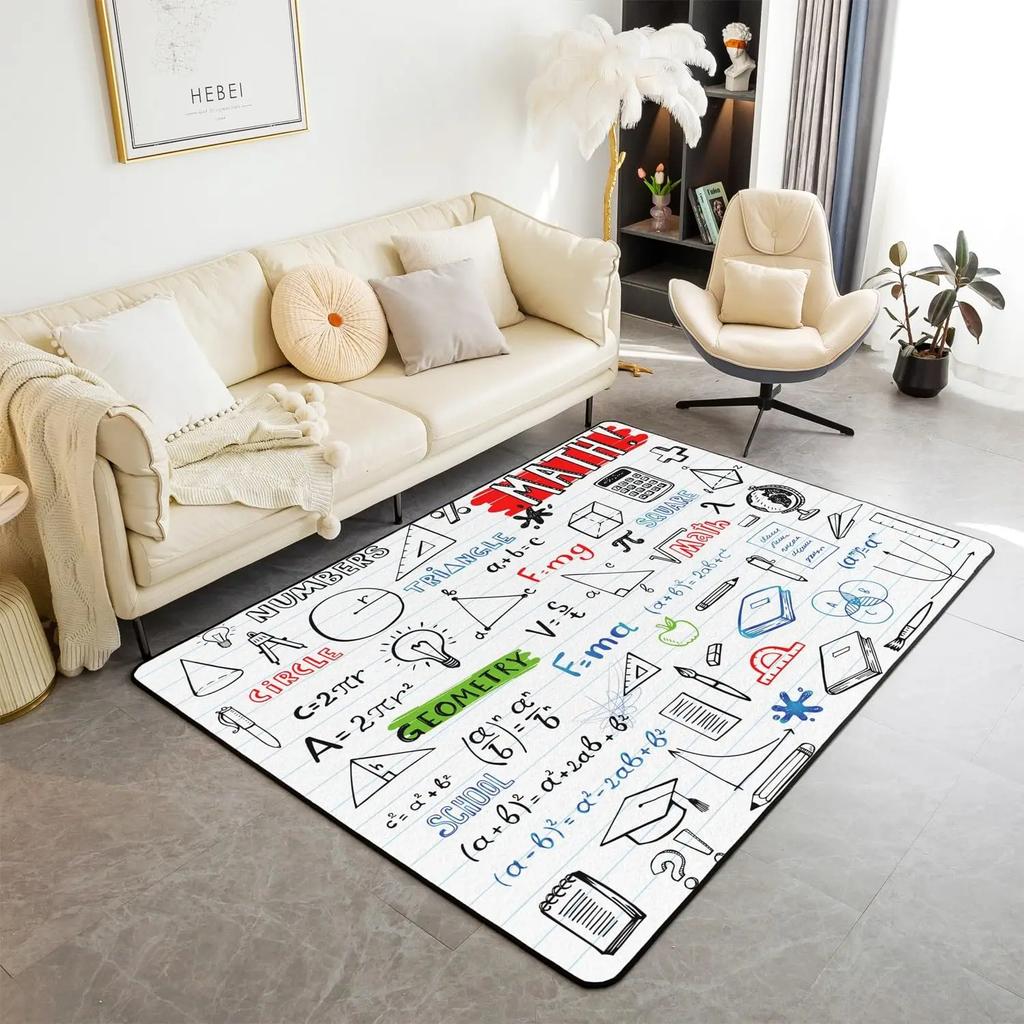 Math Theme Area Rug Math Equation Rugs for Boys Girls Math Geometry Science Style Carpet Mathematics Formula Indoor Floor Mat