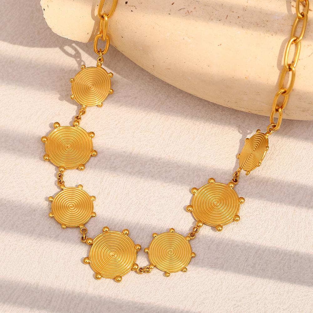 MamacitaSlay New Design Circular Thread Pendant Necklace 18K Gold-plated Stainless Steel Waterproof Neck Jewelry High Quality