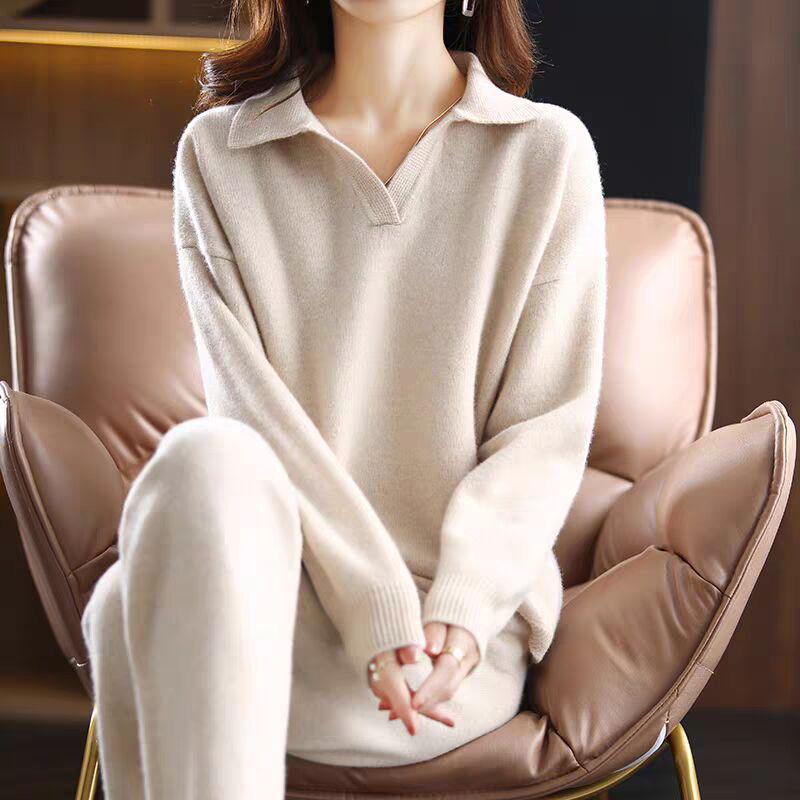 2024 Korean Style Loose Knit Sweater & Wide-Leg Pants Two-Piece Set for Women