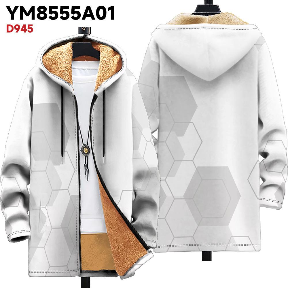 New jacket: multi-colored pattern elements, zipper hooded cardigan, thickened winter fleece padded clothes, yellow lining, trendy cotton clothes