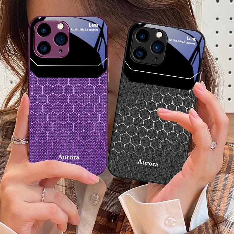 Hexagonal Grid Of Applesr For IPhone 16 Pro Max 15 Pro 14 13 12 Mini 11 XS Max XR 7 8 Plu SE 2022 Tempered Glass Phone Case