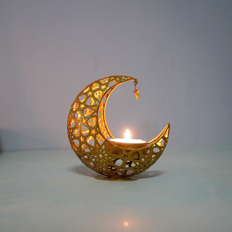 Wrought Iron Crescent and Middle Eastern Hollow Aromatherapy Candlestick - Tabletop Decorative Aromatherapy Burner, Suitable for Dinner Parties