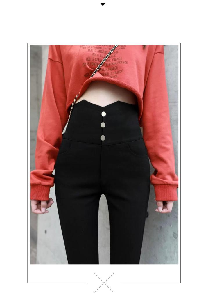 Women's Plus Velvet Thick Black Leggings: Elastic, Skinny, Pencil Pants for Spring, Autumn, Winter.