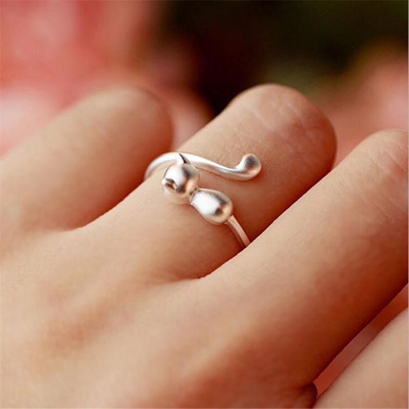 925 Silver Jewelry Individuality Fashion Aesthetic Accessories Female Small Fresh Cat Opening Rings R148