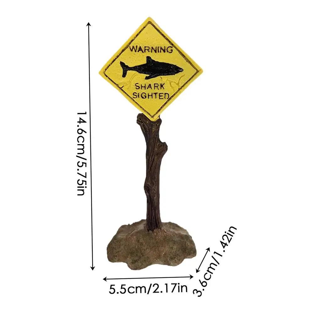 Funny Resin Shark Warning Road Sign Aquarium Ornament, Mini Underwater Landscape Decor Accessory for Fish Tank Landscaping