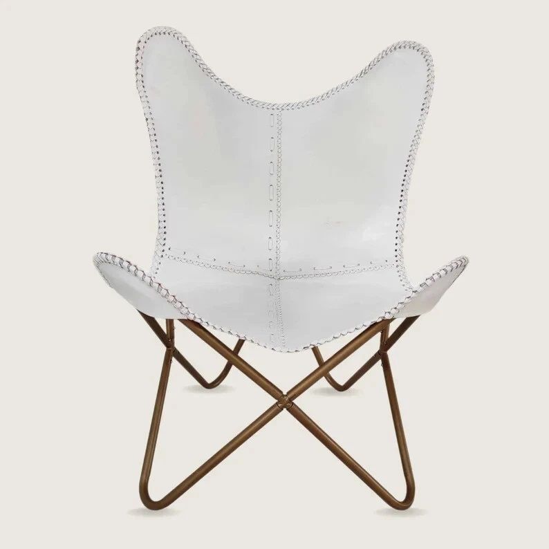 Bílé kožené křeslo motýl Kožené akcentní křeslo obývací pokoj Nábytek