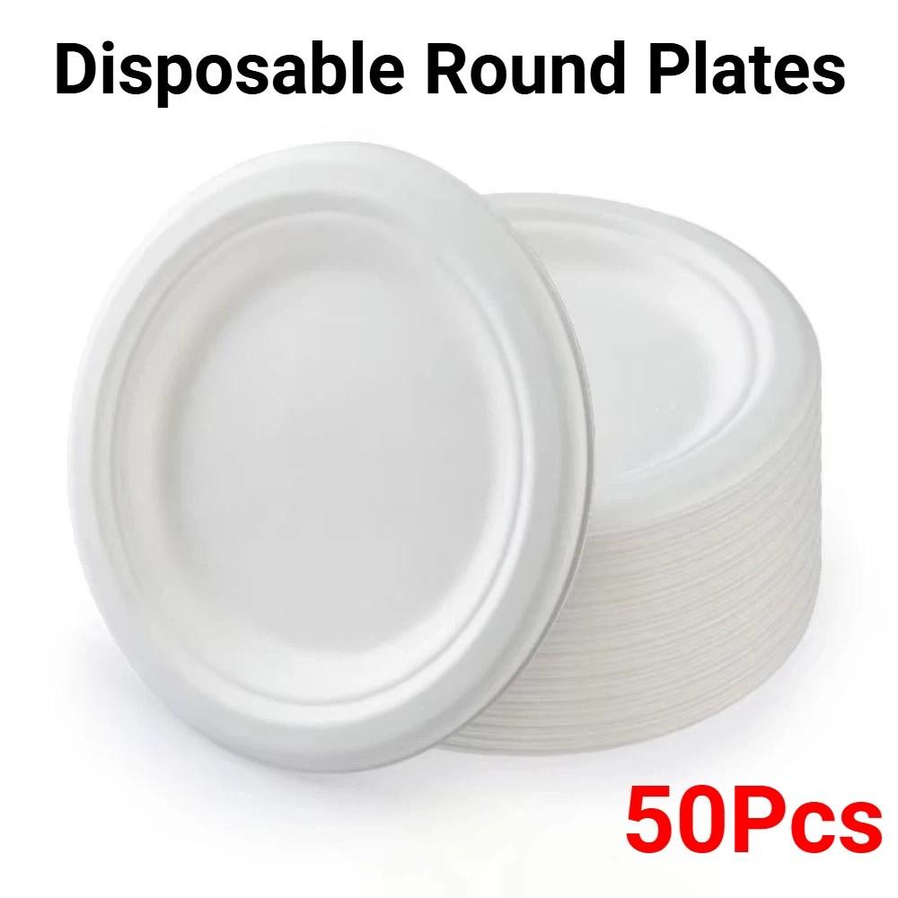 50Pcs Eco-Friendly Disposable Tableware Heat Resistant Wedding Serving Tray Pulp Lunch Boxes Picnic