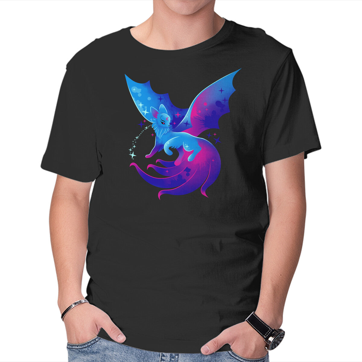 Unisex Crew Neck T-Shirt Flying Kitsune Graphic Short Sleeve Casual Tee S