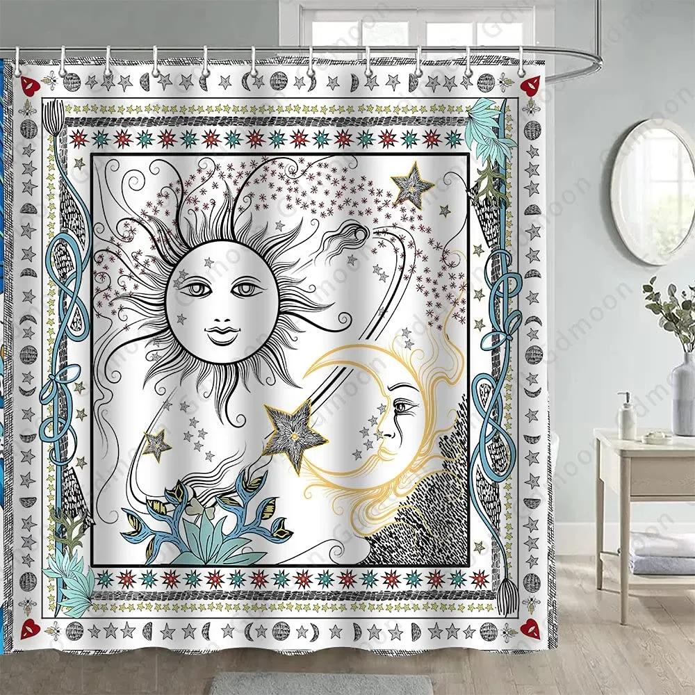 Bohemian 3D Shower Curtain, Indian Mandala Flower Green Blue Chic Color Modern Pattern Bathroom Fabric Home Decor Shower Curtain