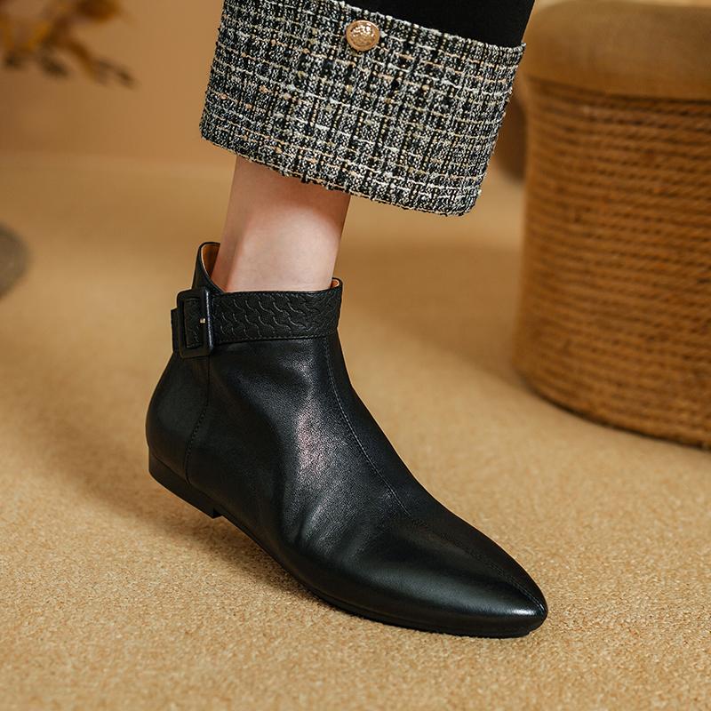 Fashion 2024 New Autumn Women Boots Fashion Chunky Heels Pointed Toe Short Boots Ankle Boots Retro Genuine Leather Ladies Shoes
