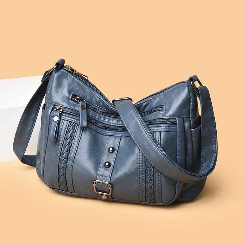 Retro washed leather bag, new fashion middle-aged mother bag, large capacity, multi-compartment women's messenger bag