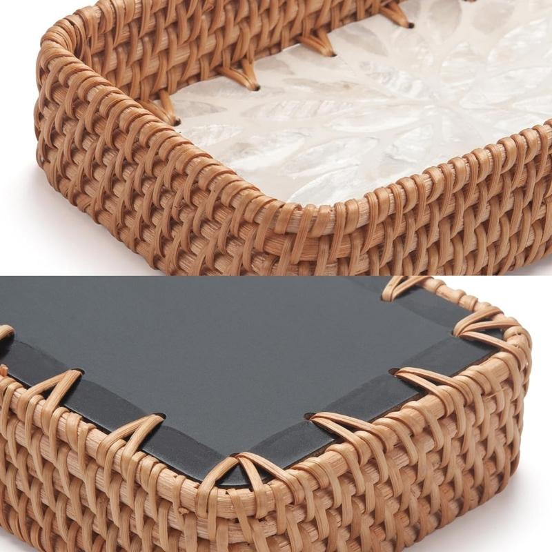 Elegant Rattan Jewelry Holder Decorative Serving Tray For Dresser Vanity Entryway Organize Accessories Watches Stylish Home Decors Gift