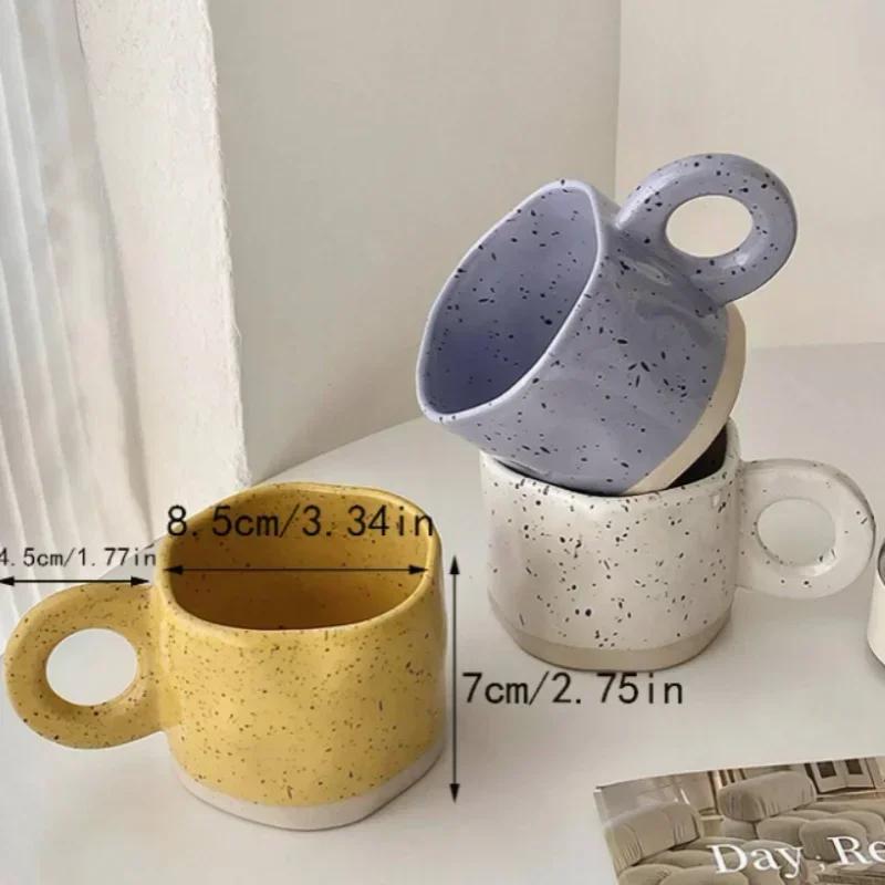 Creative Ring Handle Ceramic Mug Korean Ins Style Irregular Splash Ink Coffee Cup Office Home Breakfast Tea Cup Handgrip Mug