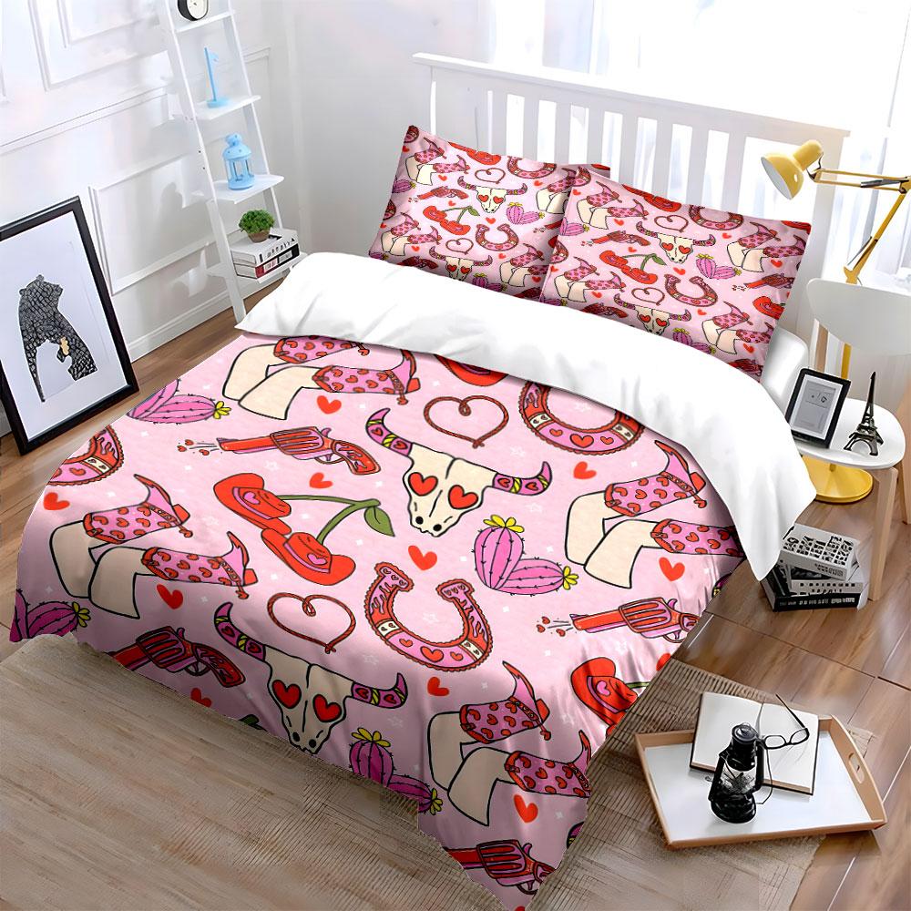 Western Love Pattern Home Decor Soft Comfortable Duvet Cover Bedding Set Included 1*Duvet Cover & 2*Pillowcases, Gift