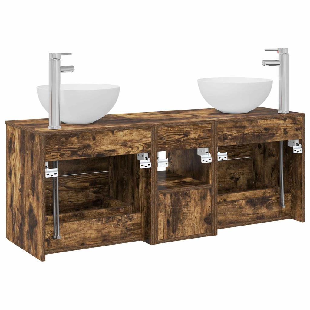 Bathroom Cabinet Set 3 Pcs Smoked Oak