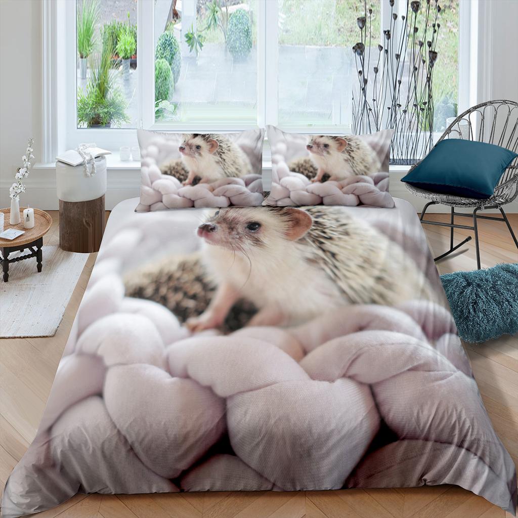 3D-Igel-Bettwäsche-Set, Queen- und King-Size-Größe, 2/3-teilig, luxuriös, Tier-Bettdecke/Bettbezug/Kissenbezug-Sets