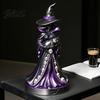 Hand Carved Resin Craft Lighted Witch Figurine Holding Black Cat Statue Gothic Stable Base Figurine Sculpture with LED Lights for Halloween