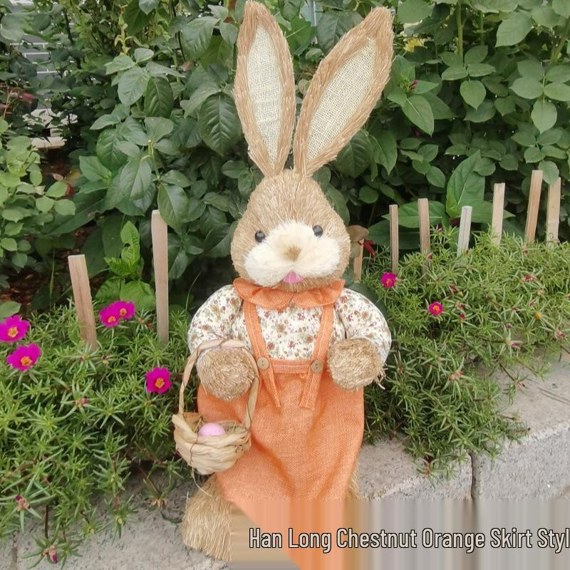 Pastoral Large Peter Rabbit Straw Woven Craft Ornament - Cute Christmas & Halloween Gift