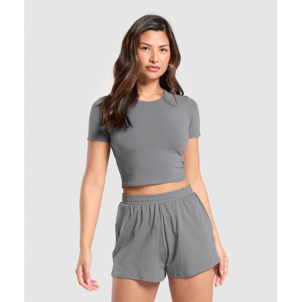 

GYMSHARK Хлопковый укороченный топ матовый серый B6A8C GCHK XXS