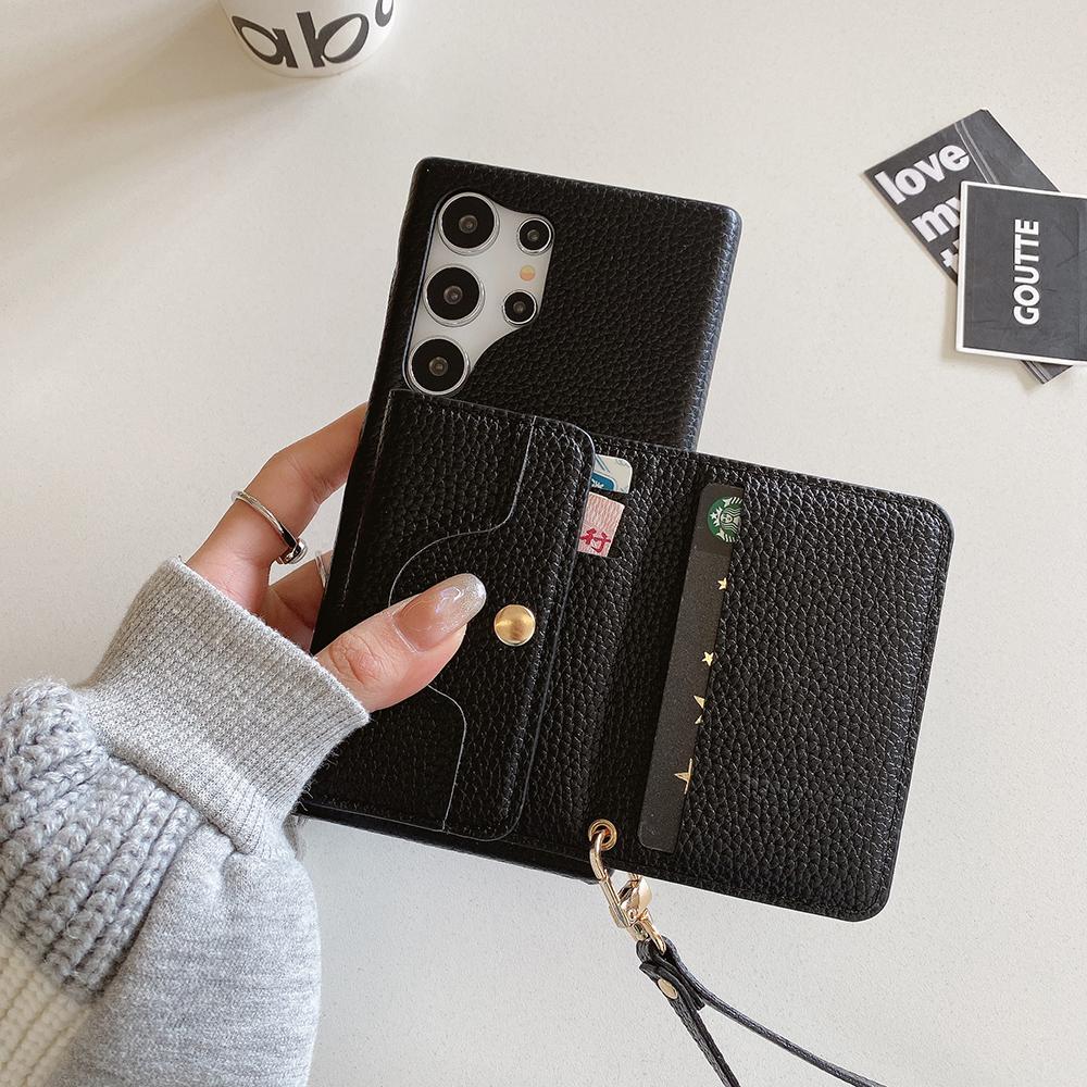 For Samsung Galaxy S25 Ultra Case Mirror Design PU Leather Back Cover with Card Slots,Wrist Strap