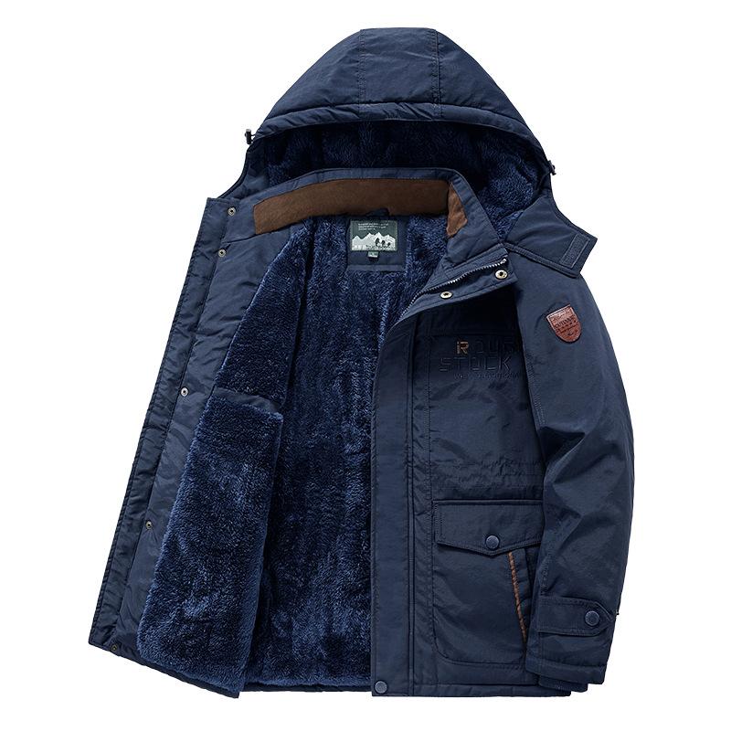 Men's Warm Cotton Jacket with Thick Velvet, Medium To Long Length Jacket, Outdoor Casual Jacket, and Assault Jacket