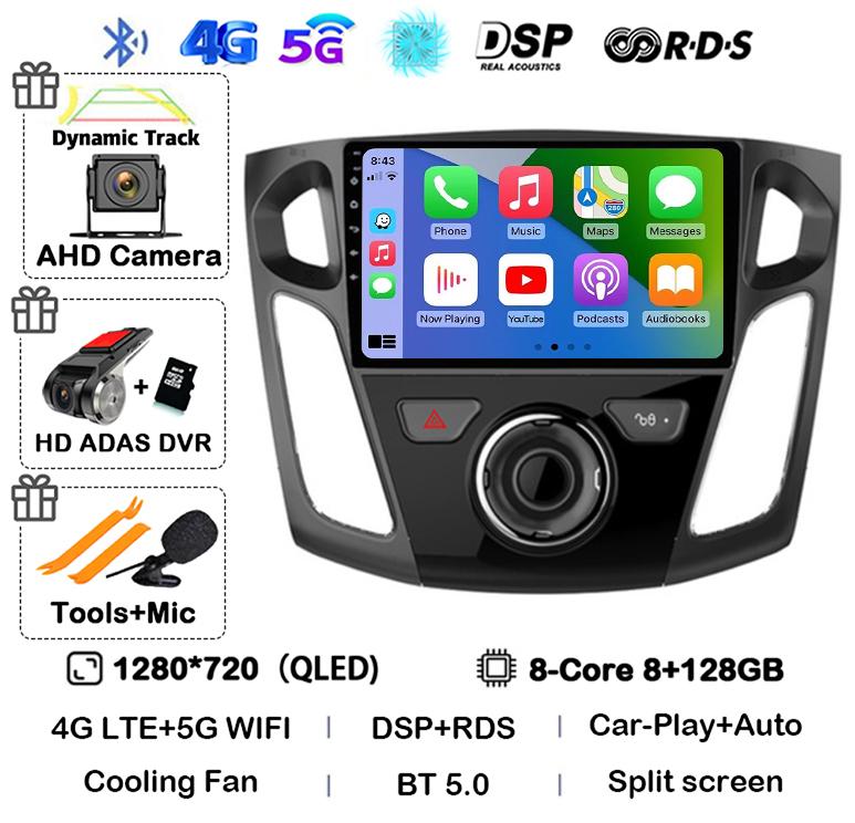 Android 14 Carplay Auto 2 Din DVD Car Radio For Ford Focus 3 Mk 3 Salon 2012-2017 Multimedia Video Player Navigation GPS Stereo