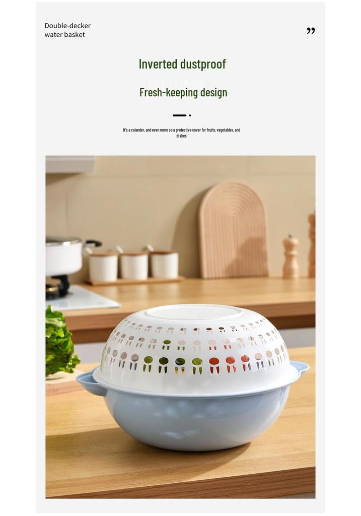 Double-Layer Round Drain Basket: Kitchen Plastic Rice & Vegetable Washing Basin