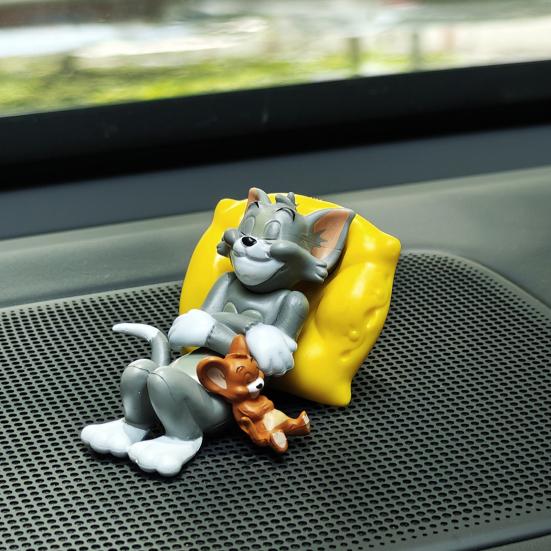 Ornamenti per Auto Gatto e Topo Cartoni Animati, Decorazione per Cruscotto Auto in Resina, Statuette Personaggi Kawaii per Scrivania d'Ufficio