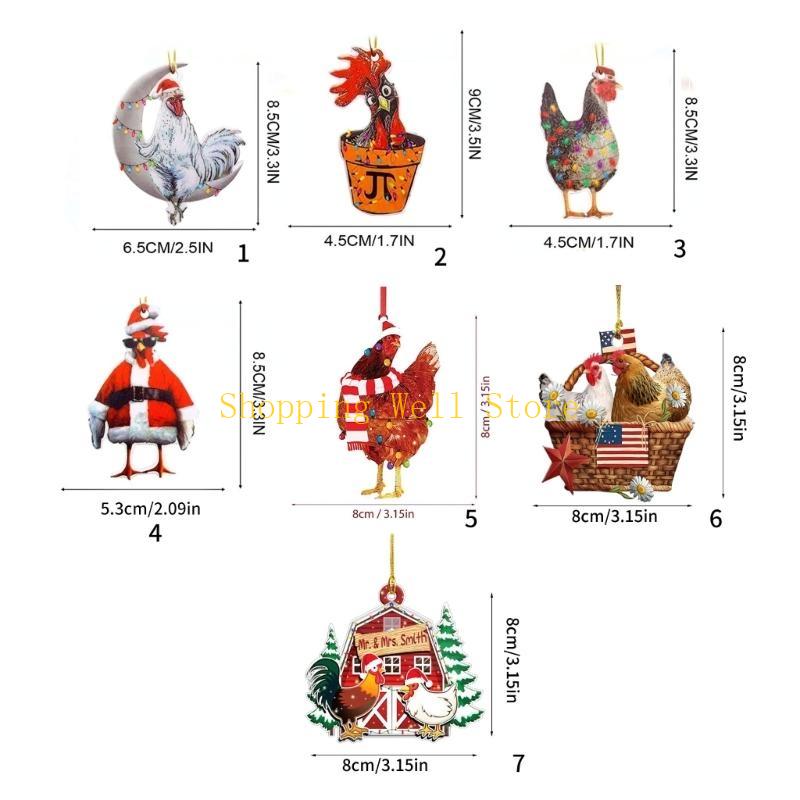 KX4B Christmas Chicken Hanging Pendant Acrylic Animal Ornament for Christmas Tree Car