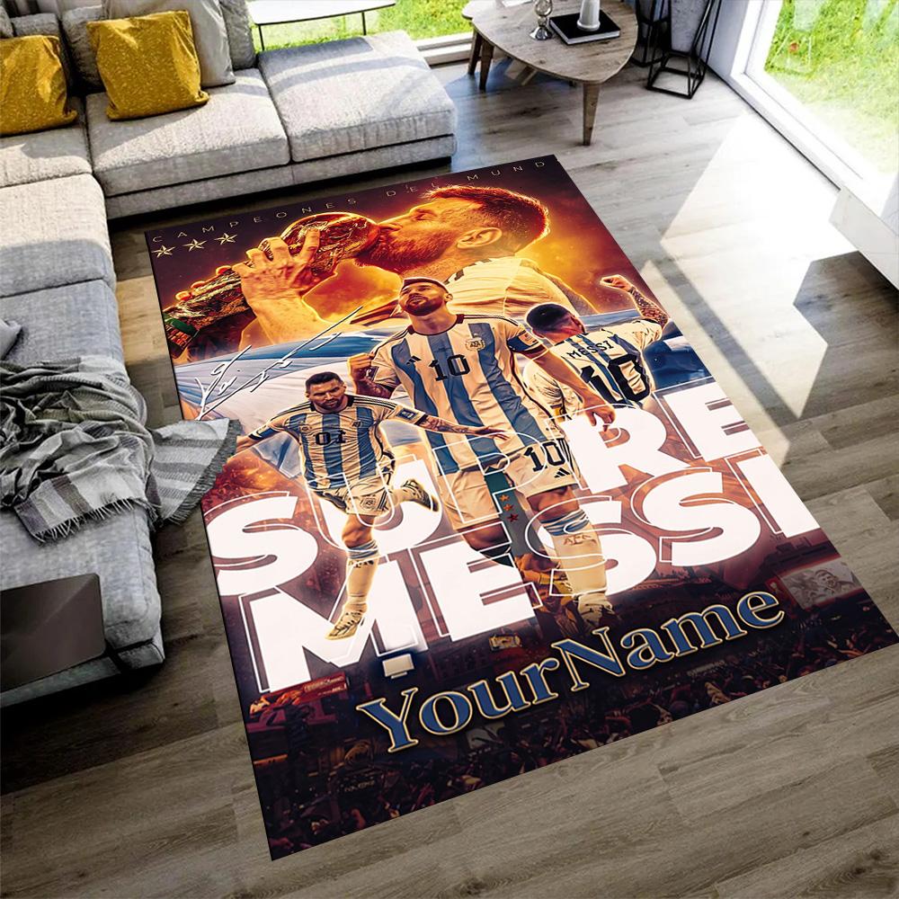 Messi Personalized Name Carpet Suitable for Game Room Balcony Foyer Decorate Room Antislip Carpet Anime Office Decor Perfect Gift for Friends & Family