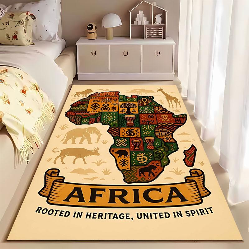 African Map with Tribal Art Suitable As a Non-slip Mat for the Living Room or Bedroom Sofa
